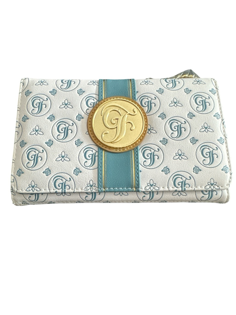 Loungefly White and Teal Wallet with Gold Medallion